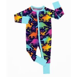 NEW CHARLIES PROJECT boy's dinosauria bamboo zippy romper in blue